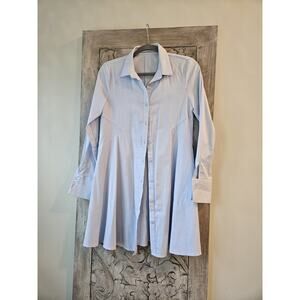 FRNCH Blue Sz S European Button Down Shirt Longslv Classic Collar Blouse Swing